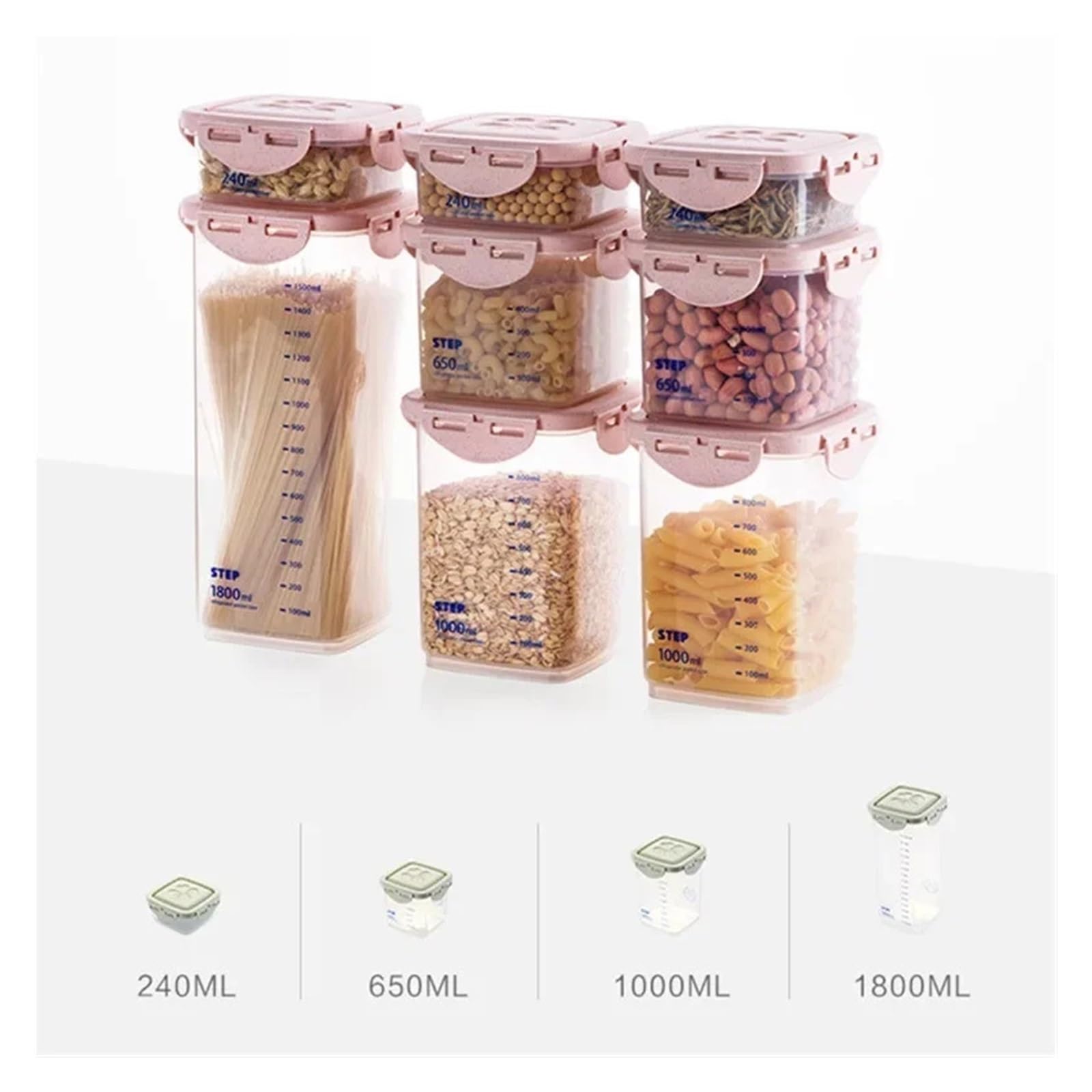 2 pezzi di scatola plastica serbatoio stoccaggio for alimenti contenitori ermetici lattine, compatibili con cereali grossolani(Pink 1000ml)