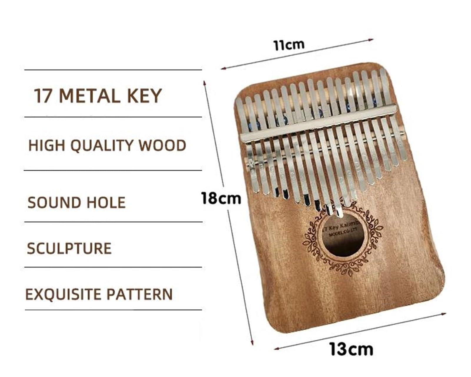 17 Klawiszy Kalimba Wood Mahoniowy Kciuk Fortepian Instrument Muzyczny Z Młotkiem Strojeniowym Torba Z Naklejką Fortepian Profesjonalny Instrument(Style 1)