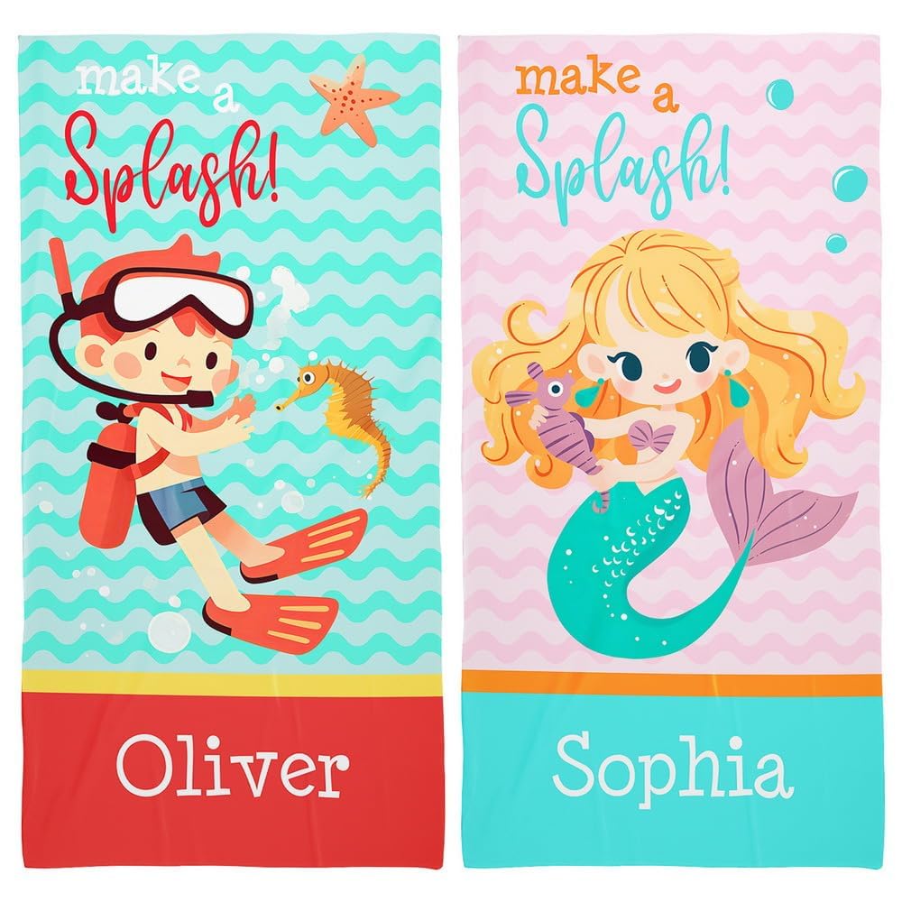 Loosusu Personalized Beach Towels for Kids - Custom Beach Towels with Monogram & Name- Ultra Absorbent Super Soft Swimming Towels for Kids,Customized
