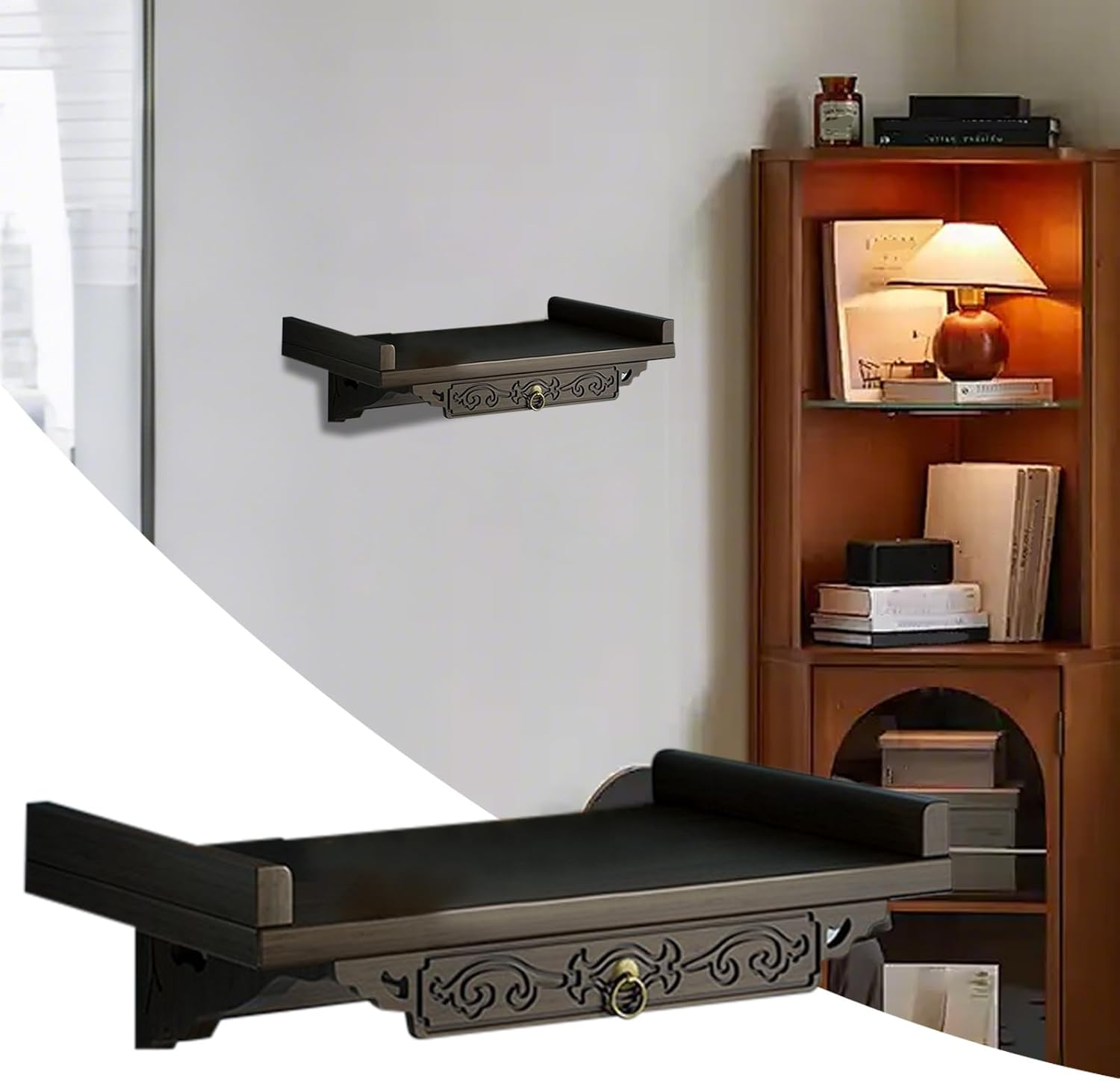 Wall Shelf - Buddha Altar Shrine Table, Decorative Floating Rack with Double Layer Storage Stand and Strong Load Bearing Design, Elegant Display Piece, Ideal for Living Corner Home Offices Bedroom