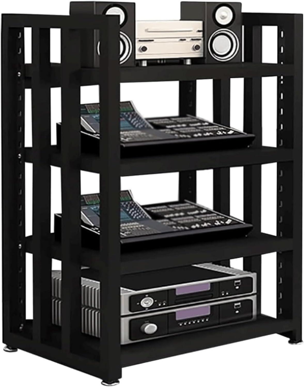 Audio-Video Shelving AV Media Stand Wooden Stand Audio Tower Rack with Adjustable Shelves Stereo Component Cabinet 4-Tier(Black)