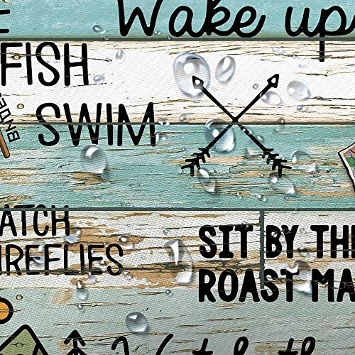 Veivian Funny Camping Rules Shower Curtain, Farmhouse Rustic Cabin Rules Travel On Teal Country Wooden Board Shower Curtain For Rv Camper Trailer Bathroom, Happy Camp Stall Shower Curtain 47X64In #TOP5