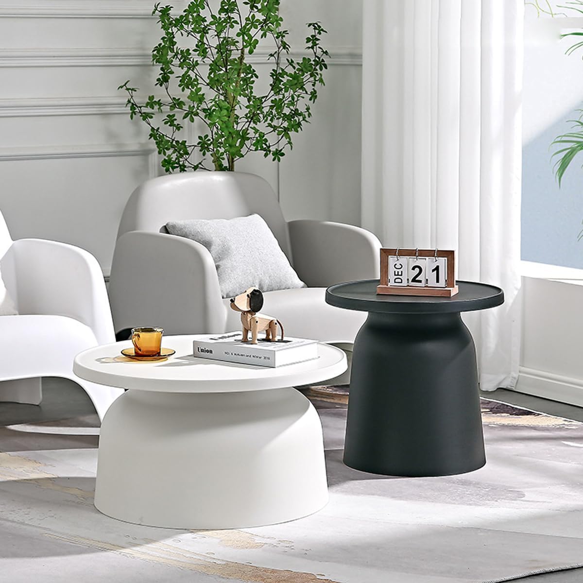 Multifunctional Coffee Table Bedroom Bedside Table Modern Corner Table Round Coffee Table for Living Room Meeting Room Study(Size:47x47cm,Color:Black)