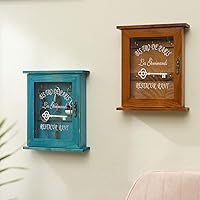 Vista 5 de Caja de llaves de pared retro flotante decorativa con ganchos para llaves y soporte para llaves (azul)