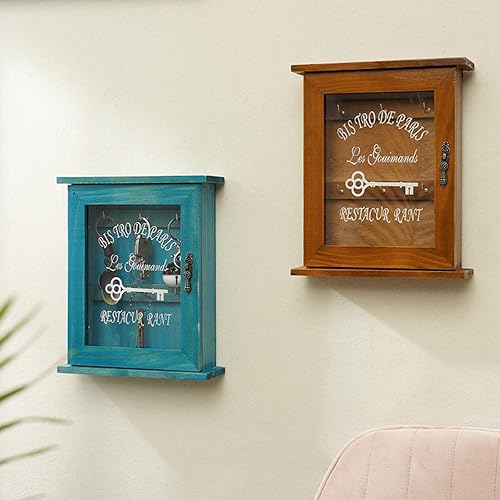 Miniatura 7 de Caja de madera para llaves, soporte de pared para pared decorativa (azul)