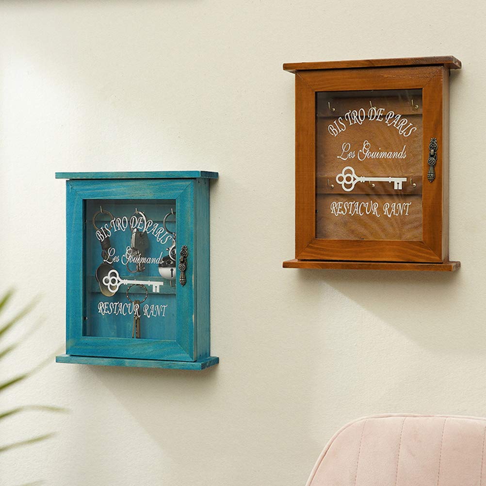 Tnfeeon Retro Wall Key Box Floating Decorative Key Cabinet Shelf Wall Mount with Key Hooks and Key Holder (Blue) - Image 3