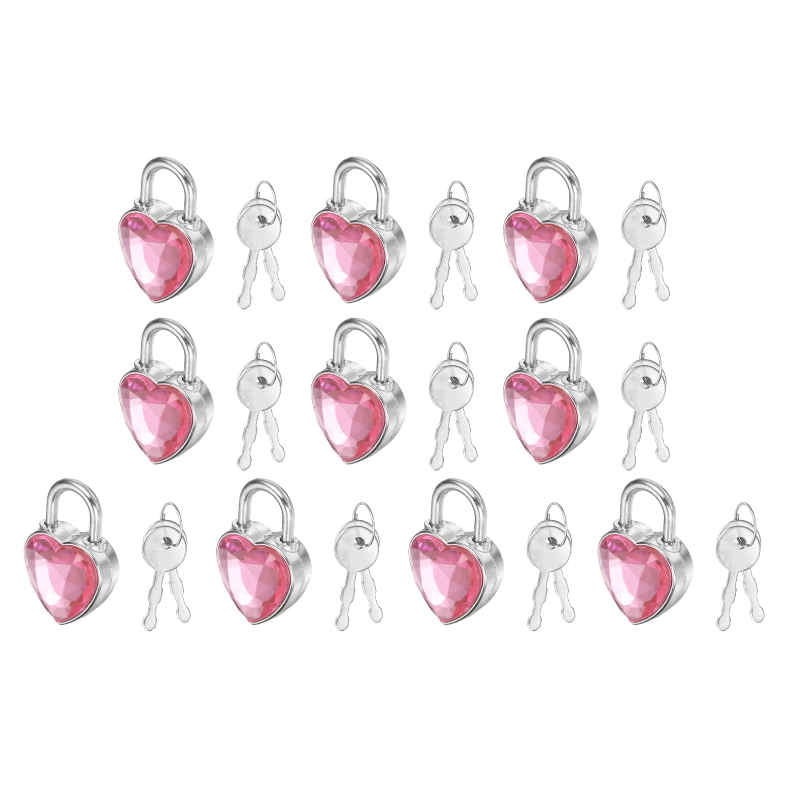 PATIKIL 10Pcs Mini Diary Padlock, Small Metal Heart Shaped Lock Mini Keyed Padlocks with 2 Keys for Diary Book Suitcase Jewelry Box Backpack Luggage, Medium Pink