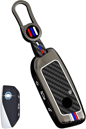 Real Carbon Fiber Key Fob Cover For BMW - Zinc Alloy Case With Keychain, Compatible With 2023-2024 3/7/X Series