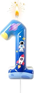 Spaceship Number 1 Birthday Candles - Space Universe Themed Cake Topper for Birthday Decorations Supplies, Astronaut Rocket Party Favors (Number 1)