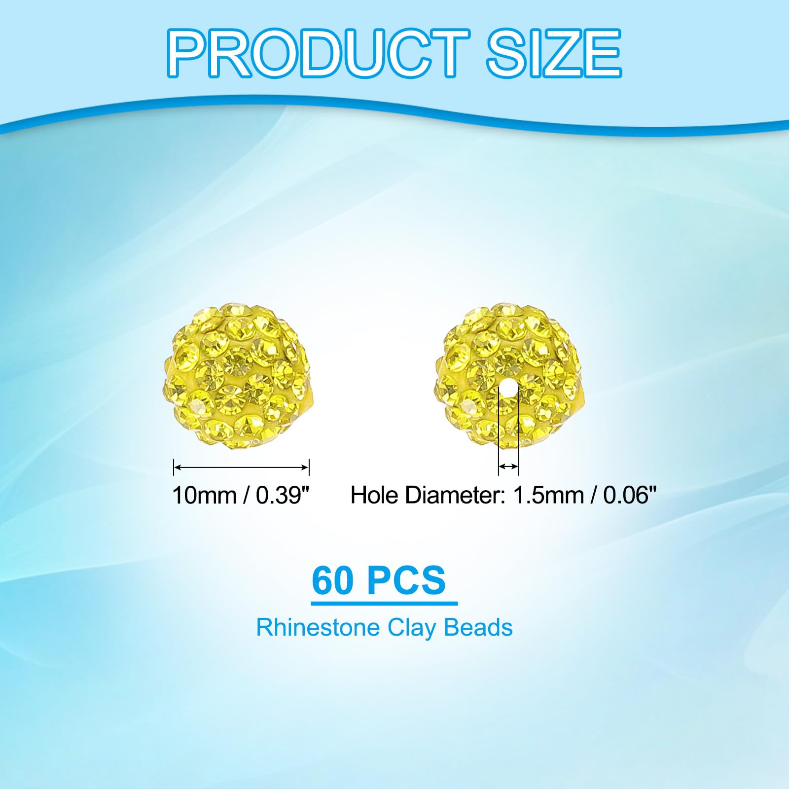 PATIKIL 10mm Rhinestone Clay Beads for Jewelry Making 60 Pack Round Ball Polymer Clay Crystal Charm Beads for Craft Decor Necklace Chain Bracelets DIY Lemon Yellow - Image 2
