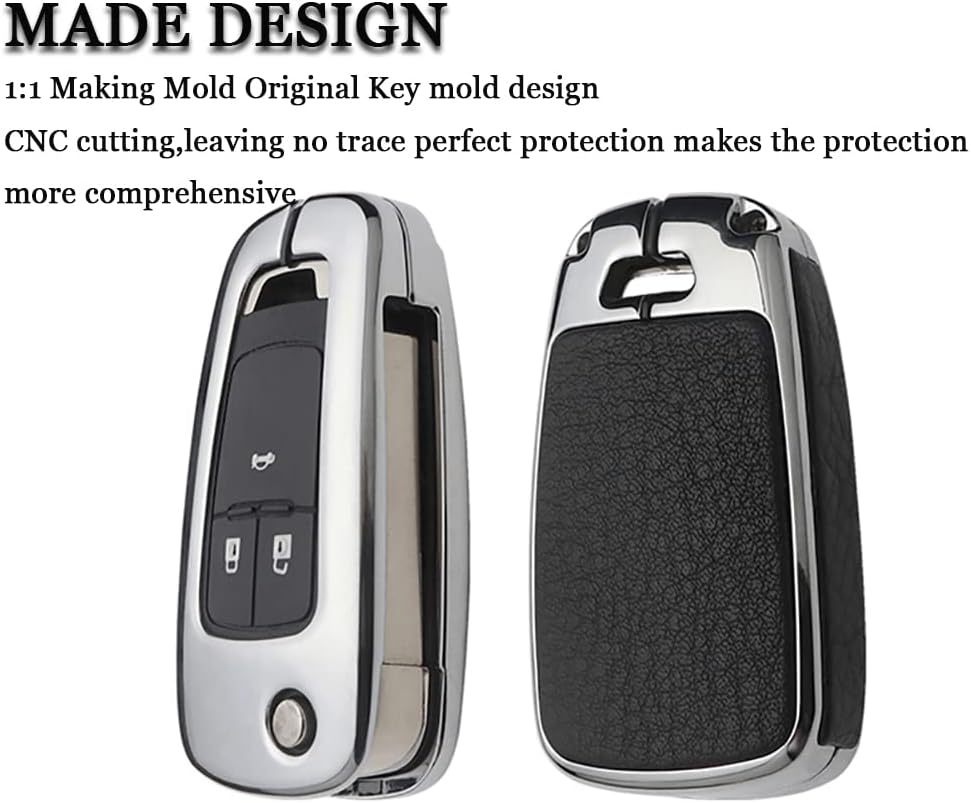 HIBEYO Key Fob Cover 2 3 4 5 Buttons for Zinc Alloy Key Case-Silver Black