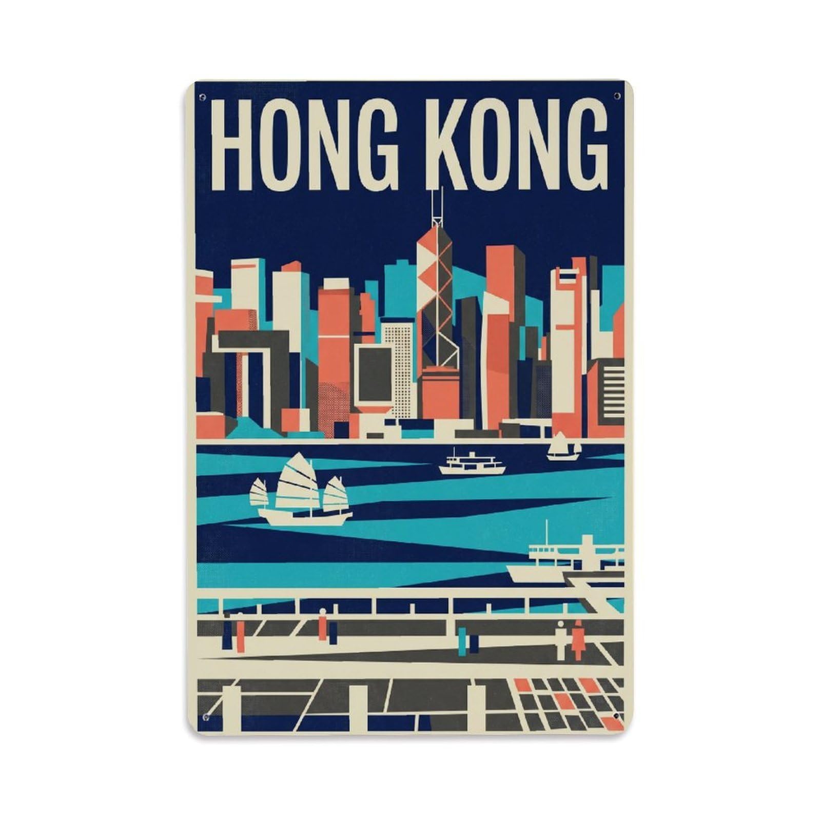 Gead 8X12inch Style Vintage Travel Hong Kong Waterfront Metal Tin Sign
