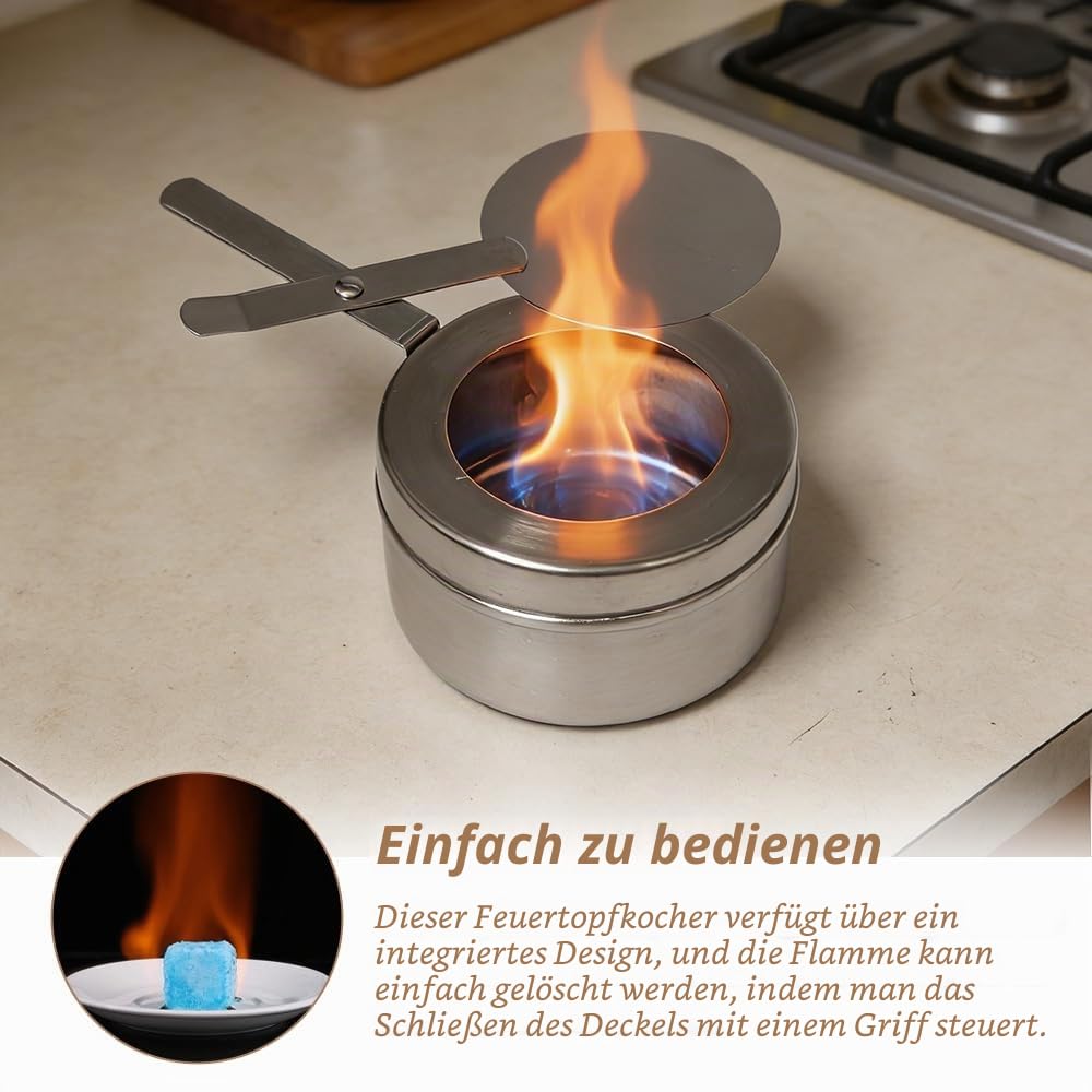 6 Stück Brennpastenbehälter mit Deckel Brennpastenbehälter Edelstahl Brennpaste Behälter Durchmesser Ø 9cm, Höhe 5 cm für Chafing Dish Brennpaste, Buffet Zubehör, Fondue
