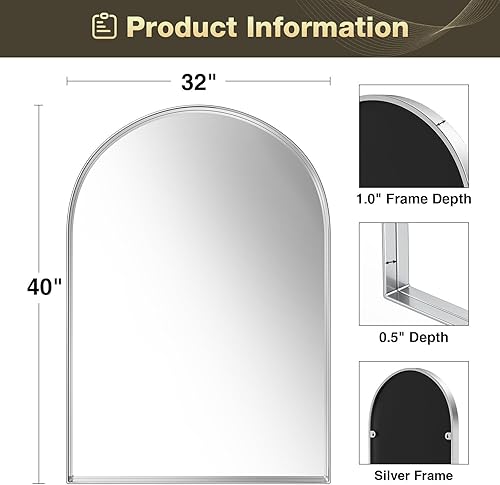 Miniatura 115 de Brightify Espejo arqueado, espejo de pared de arco negro de 26 x 38 pulgadas, espejo de baño negro con marco de metal, espejo de tocador de baño