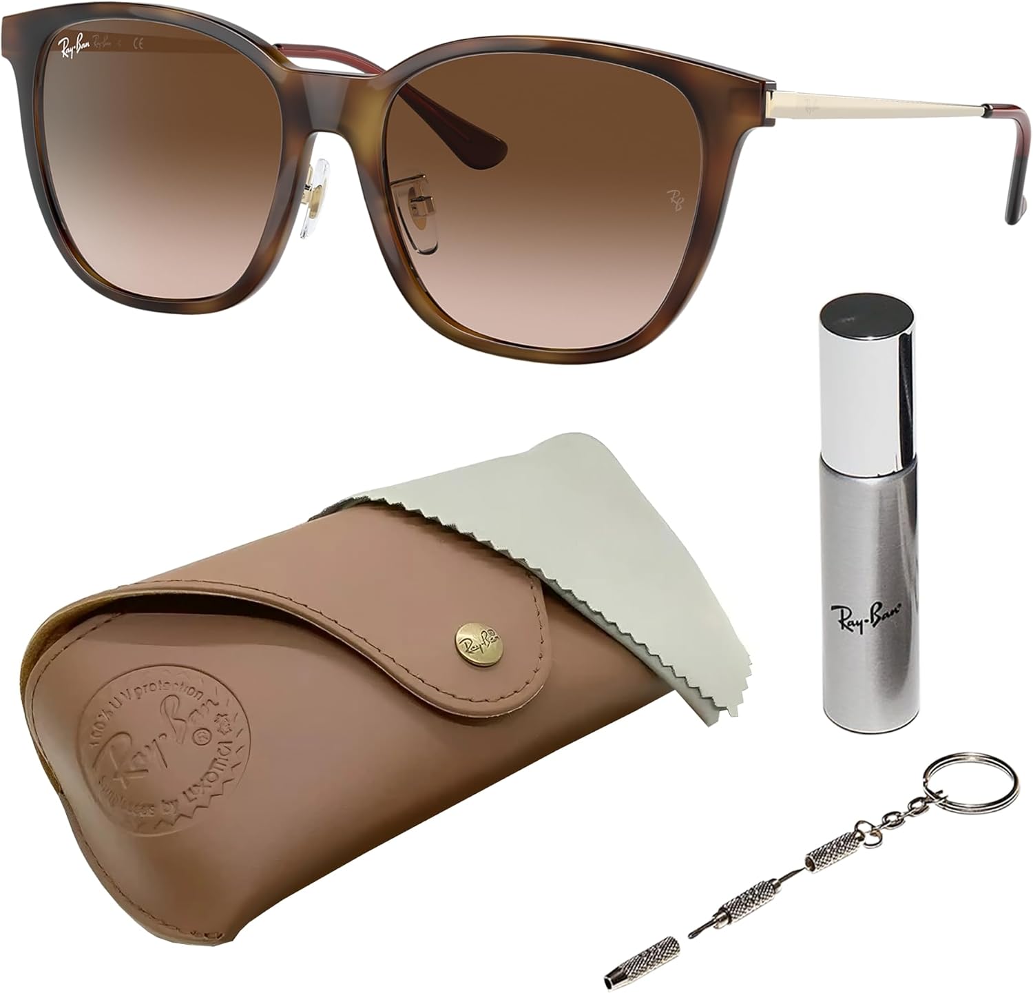 Ray-Ban RB4333D Square Shaped Sunglasses for Men & Women with Official RAYBAN Eyewear Kit