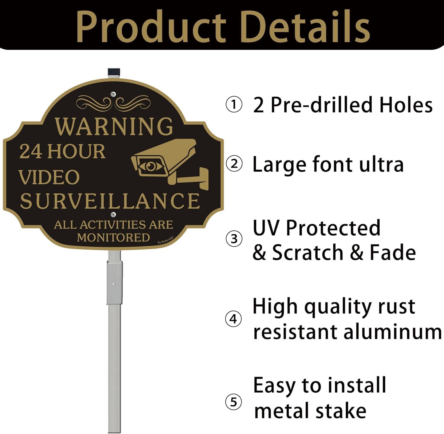 No Trespassing - This Property Has Video Surveillance Sign（4 Pack）,11" X 8" X 0.04" Metal Sign & 28" Metal Stakes, Reflective Aluminum,Fade Resistant And Weather Resistant.