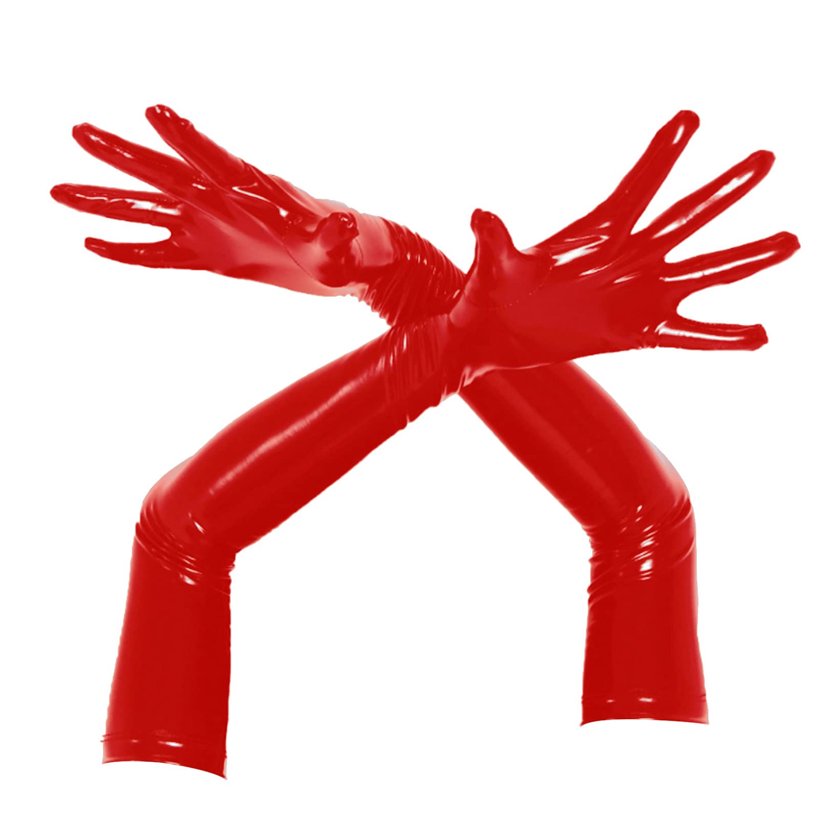 Doomiva Wetlook Wetlook - Guanti lunghi da donna, in ecopelle, da sera, per adulti, per feste, T rosso., S