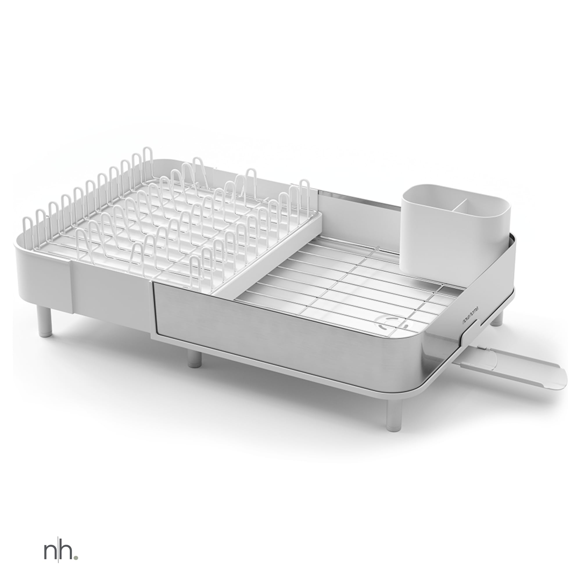 Égouttoir à Vaisselle Extensible INOX pour Évier, Blanc | Égouttoir vaisselle inox extensible 40,7-52 cm, bec d'évacuation pivotant, grande capacité, porte-couverts amovible