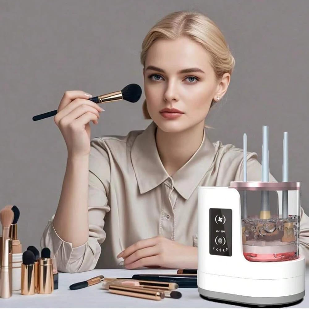 Gleamakeup Elektrischer Make-up-Pinselreiniger, 3-in-1 automatischer Make-up-Pinsel mit Timer, USB-betriebener Beauty-Swirl-Kosmetikpinsel-Reiniger für Make-up-Pinsel und Schwämme (A-Stecker)