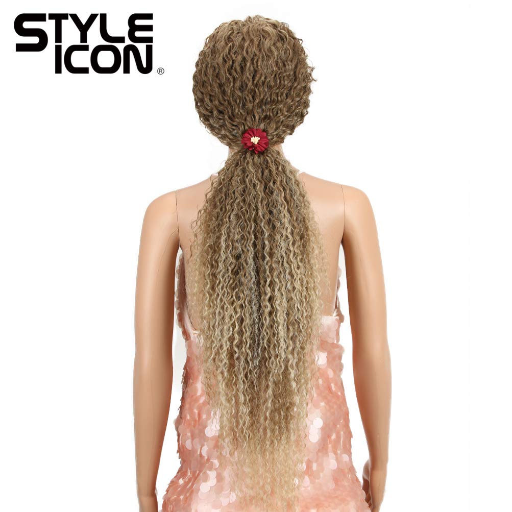 Style Icon 38” Long Curly Wig Lace Front Wigs Synthetic Wigs with Baby Hair Half Hand Tied 130% Density Hair Replacement Wigs (38", T12/613F)