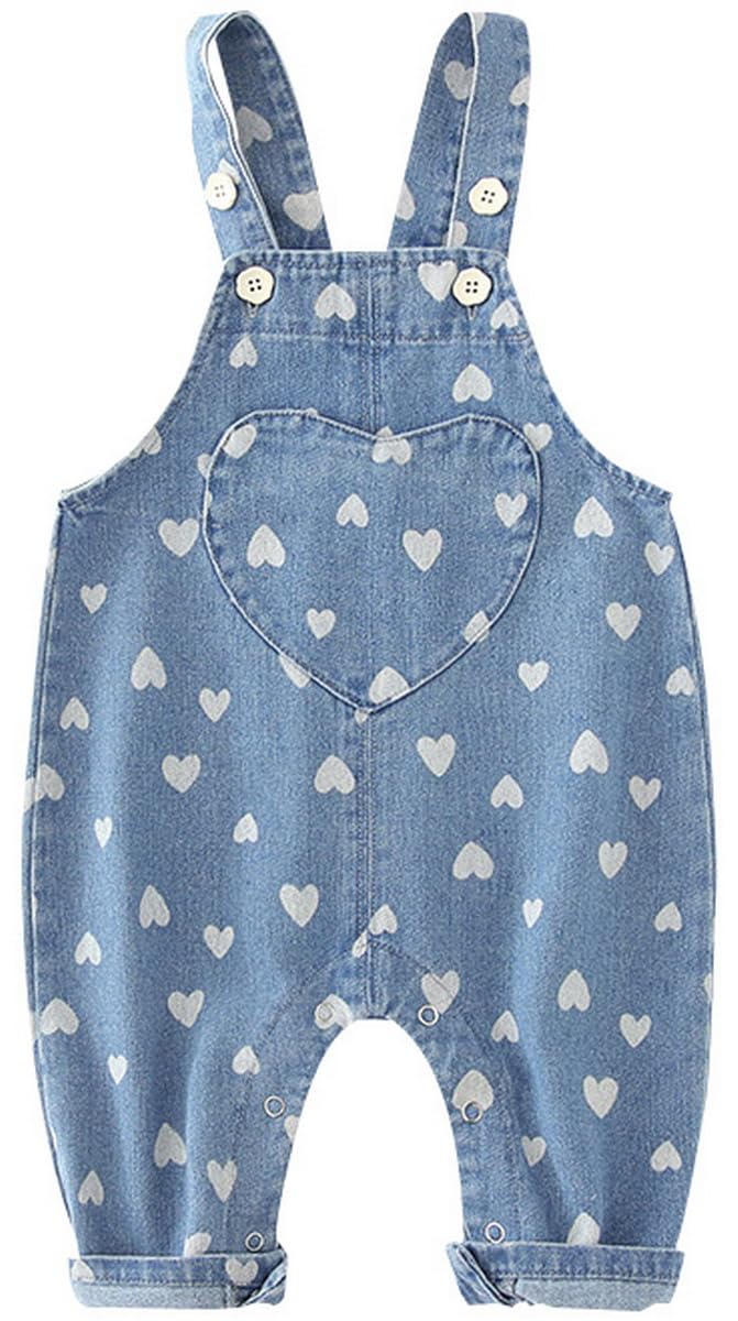 Salopette Bimba da Lavoro Neonate Tuta in Jeans alla Moda con Ricamato Amore, Bambina Tuta Salopette in Denim Tutina Carino Neonata Pantaloni Jeans per Bebè 0-4 Anni