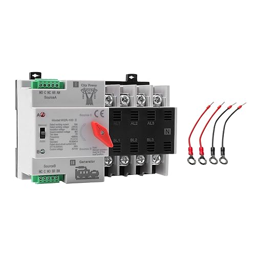 Miniatura 17 de 100Amp AC110V Interruptor de transferencia automática/manual 2P 50/60Hz, 2POLE 100A Mini ATS Solar Auto Dual Power Switch para generador doméstico