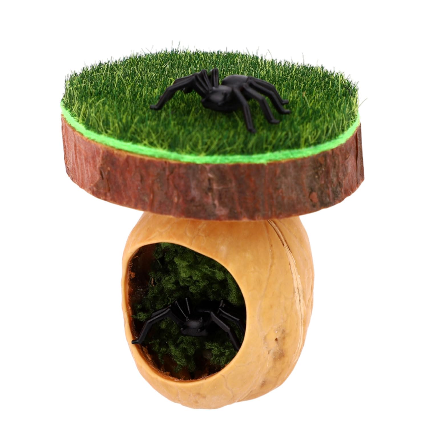 Fukaisu Magnetic Jumping Spider Climbing Platform, Wooden Construction with Hideout Cave and Moss for Terrarium Habitat Ideal for Small Pet and Spider Enclosures Mantis Stick Snail Gecko Tank Vivarium