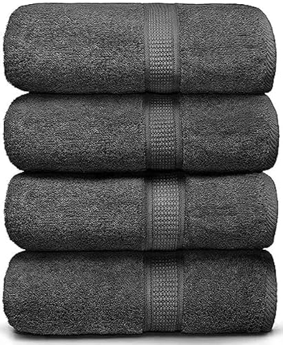 C&A COLLECTION Premium Cotton Bath Towels, Charcoal Gray, Set of 4, 27x54 100% Cotton 600gsm for Hotel spa,Gym and Traveling high Absorbent Fast Dry