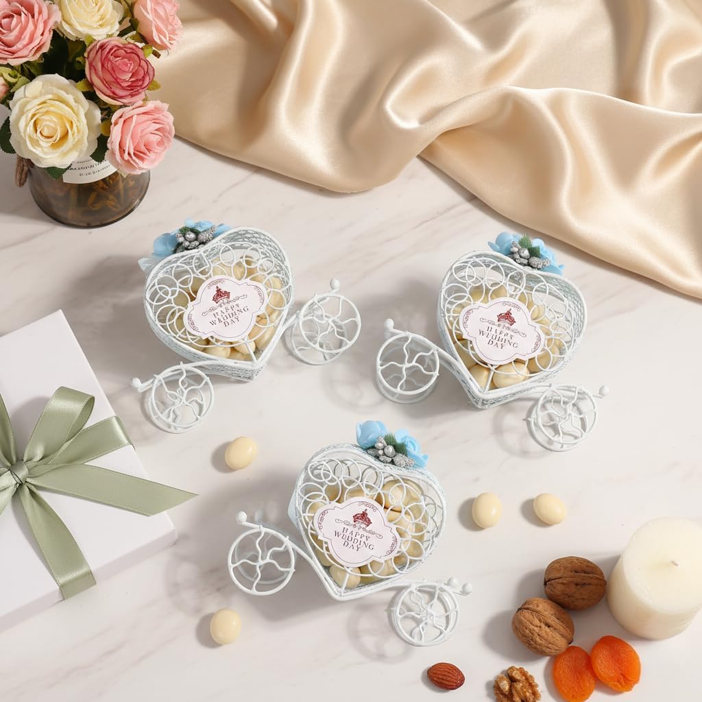VILLCASE 10 Pcs Fairytale Pumpkin Carriage Wedding Favor Boxes, White Metal image 4