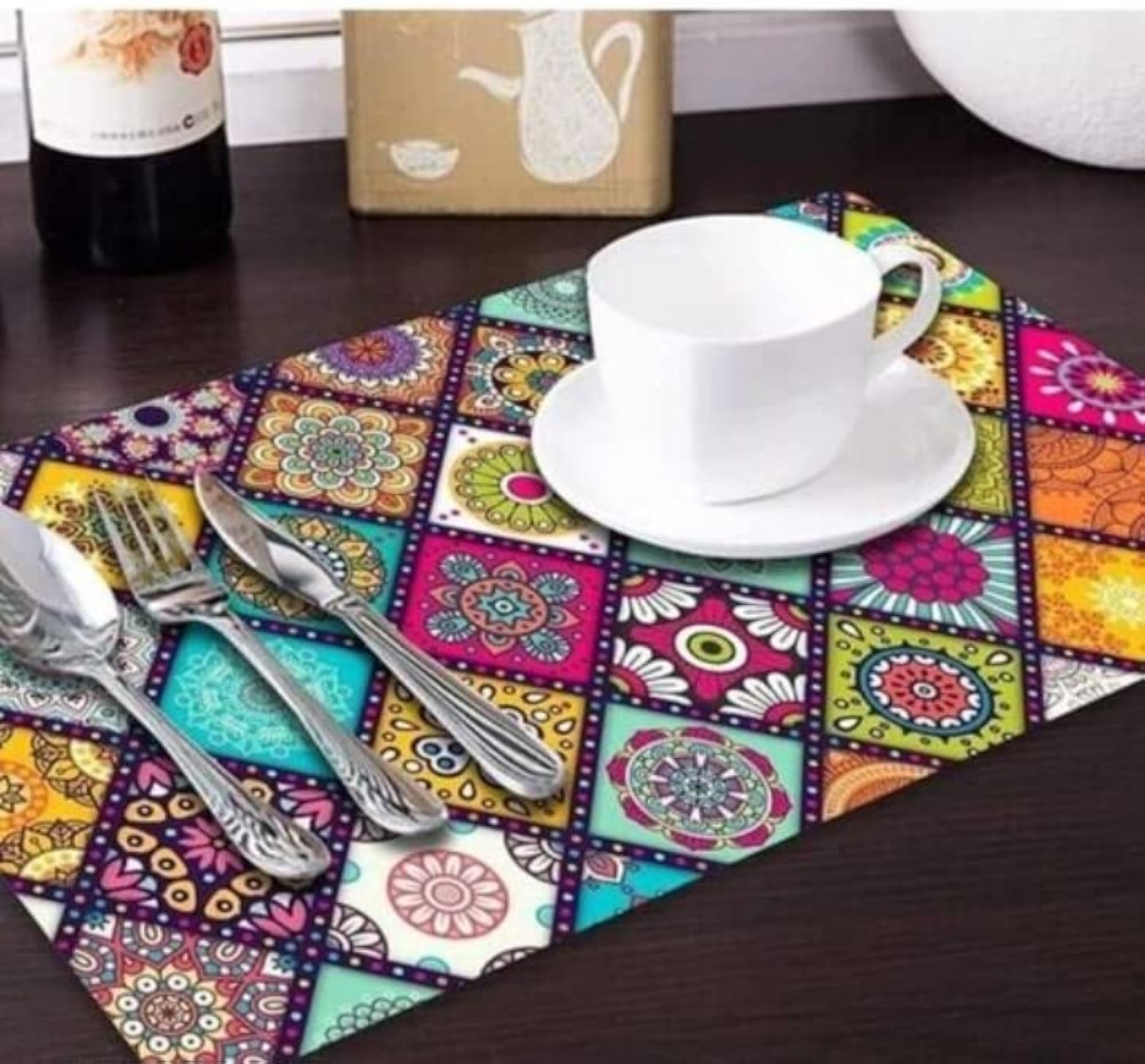 PVC Reversible Printed Dining Table Mat Set of 4