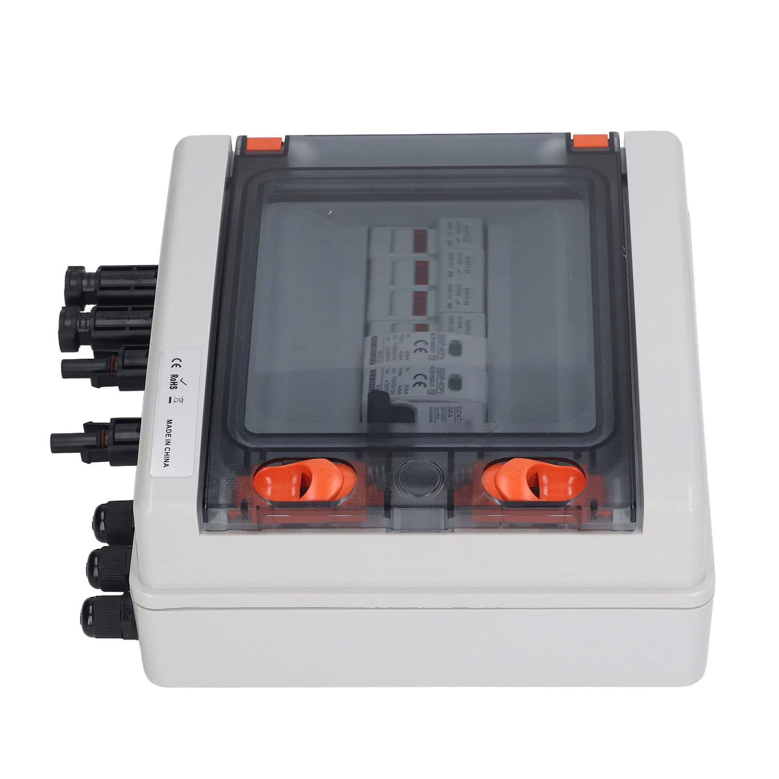 Scatola Combinatrice Solare Fotovoltaica a 4 Stringhe, Scatola di Distribuzione Fotovoltaica PC PA66 DC1000V 15A Fusibile 32A Interruttore, 2 in 2 out Protezione Contro i Fulmini IP65 per