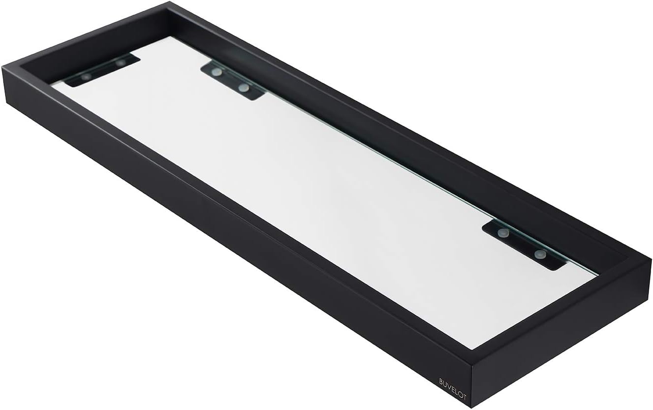 BUVELOT Black Glass Bathroom Shelf,Rectangular Glass Shower Shelf Black Wall Mounted ,Tempered