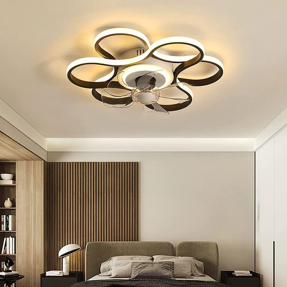Ventilateur de plafond avec éclairage LED lustre noir télécommandé pour chambre