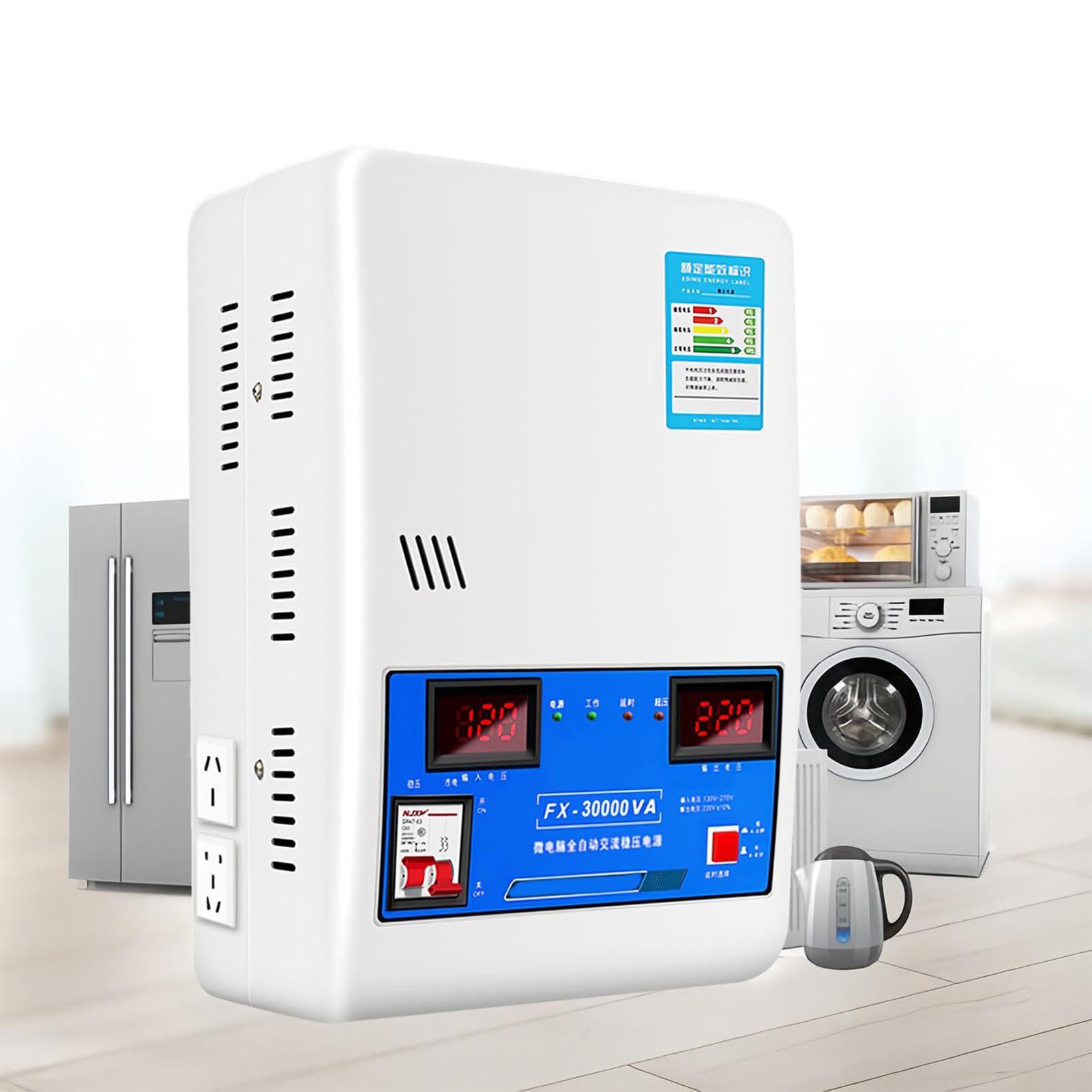 Estabilizador de alimentación doméstico 220v Estabilizador Voltaje Potencia Completamente Automático,Regulador De Voltaje Ca Salida Monofásica 220V, Regulador De Voltaje de Aire Acondicionado Cobre