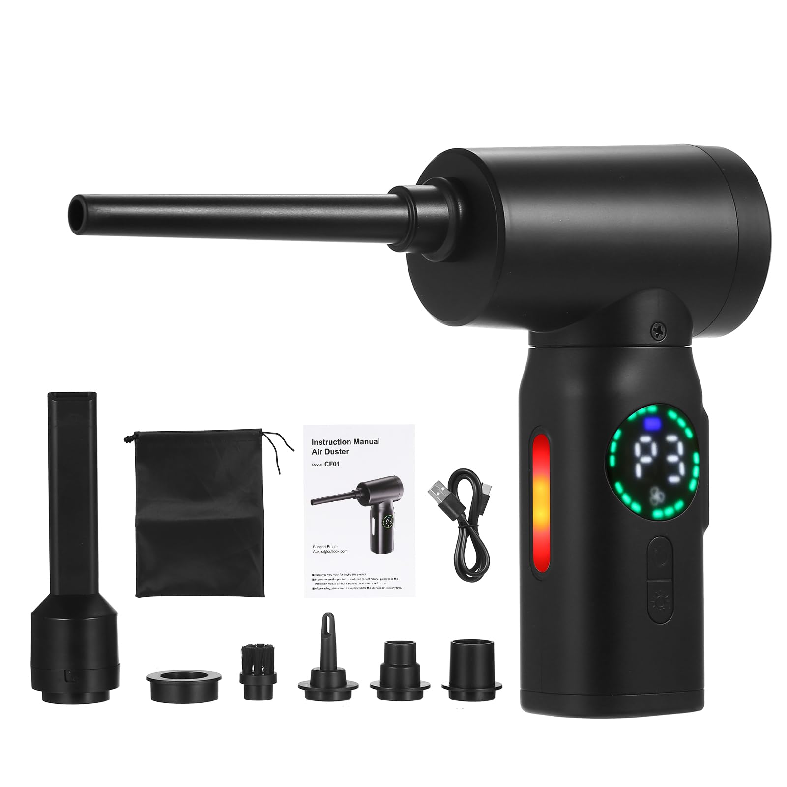 Removedor de polvo de aire comprimido-limpiador HUIOP Removedor de polvo de aire comprimido - Limpiador con motor de cepillo de pantalla digital, 100W 7500mAh Dusters de aire eléctrico Limpiador de