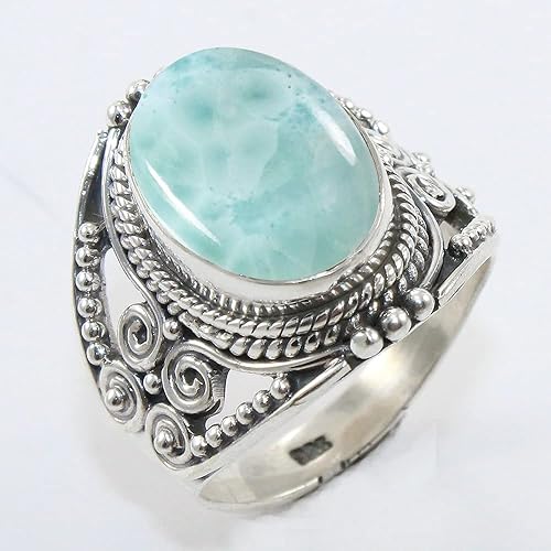 Miniatura 3 de Fine Sterling Silver Ring For Womens Genuine Larimar Ring Sterling Silver Statement Ring Blue Gemstone Ring