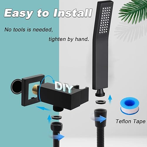 Miniatura 6 de Varita de ducha de mano negra, cabezal de ducha de mano con manguera larga, cabezal de ducha de latón con rociador de mano, soporte de pared
