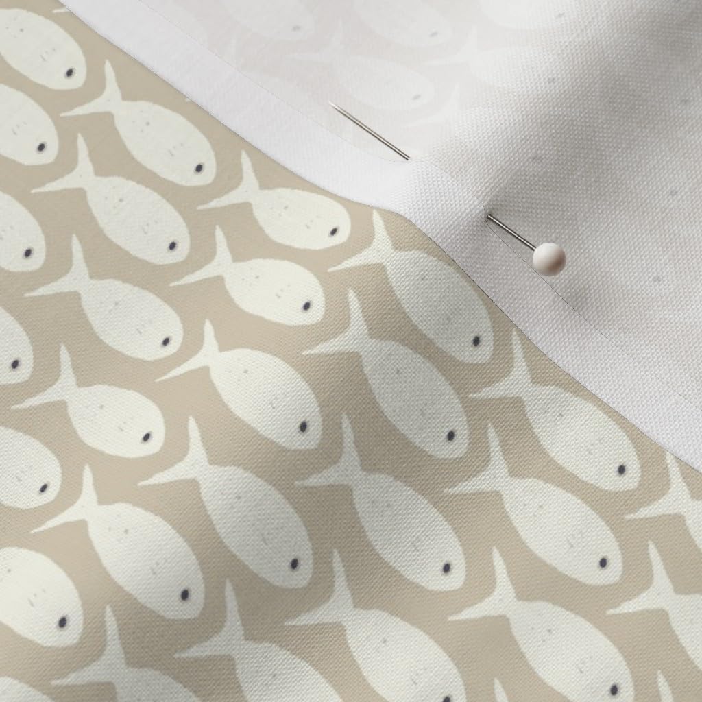 Spoonflower Fabric - Oat Fishy Beige Ocean Swimming Coastal Beach Summer Nautical Maritime Printed on Petal Cotton Fabric Fat Quarter - Sewing Quilting Apparel Crafts Decor