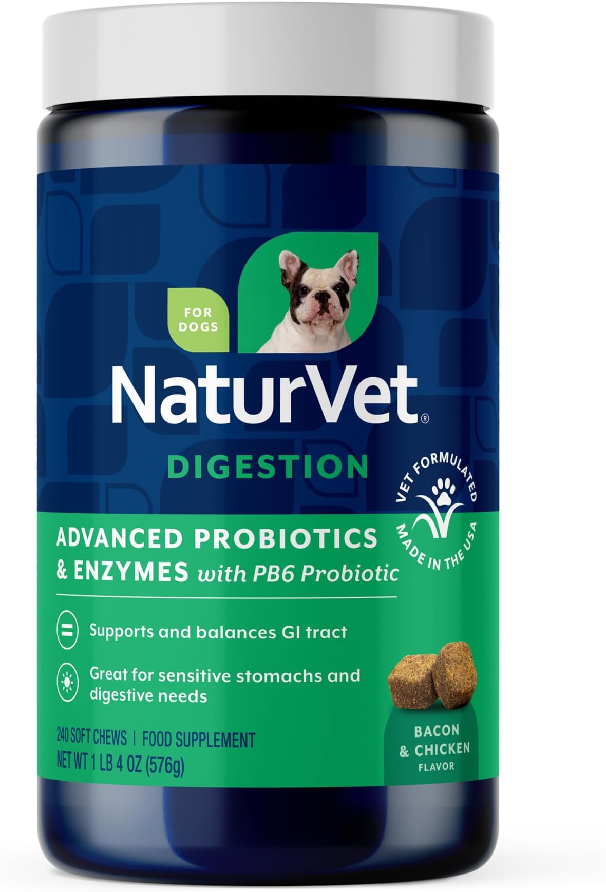 Advanced Probiotics & Enzymes - Plus Vet Strength PB6 Probiotic – Supports and Balances Pets with Sensitive Stomachs & Digestive Issues – for Dogs & Cats 240 ct