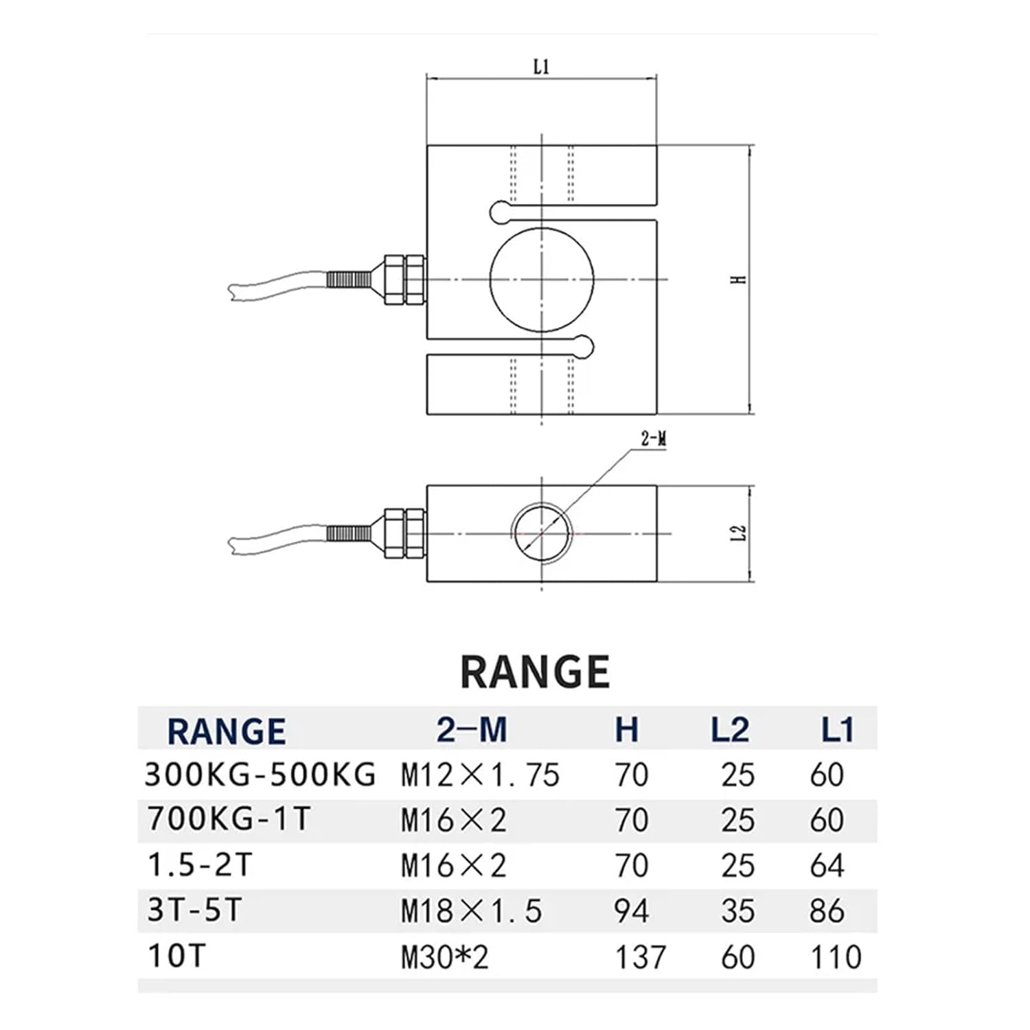 Beam High-Precision Load Cell Scale Sensor 107 5 300 Kg 500kg 1000kg 1t 2t 5t 10t S Type High Accuracy Pressure Weight Sensor Load Cell for DIY Electronic(1500KG)