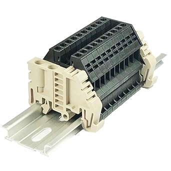 Dinkle Assembly DK2.5N-BK 10 Gang Box Connector DIN Rail Terminal Blocks, 12-22 AWG, 20 Amp, 600 Volt Separate Circuits Black