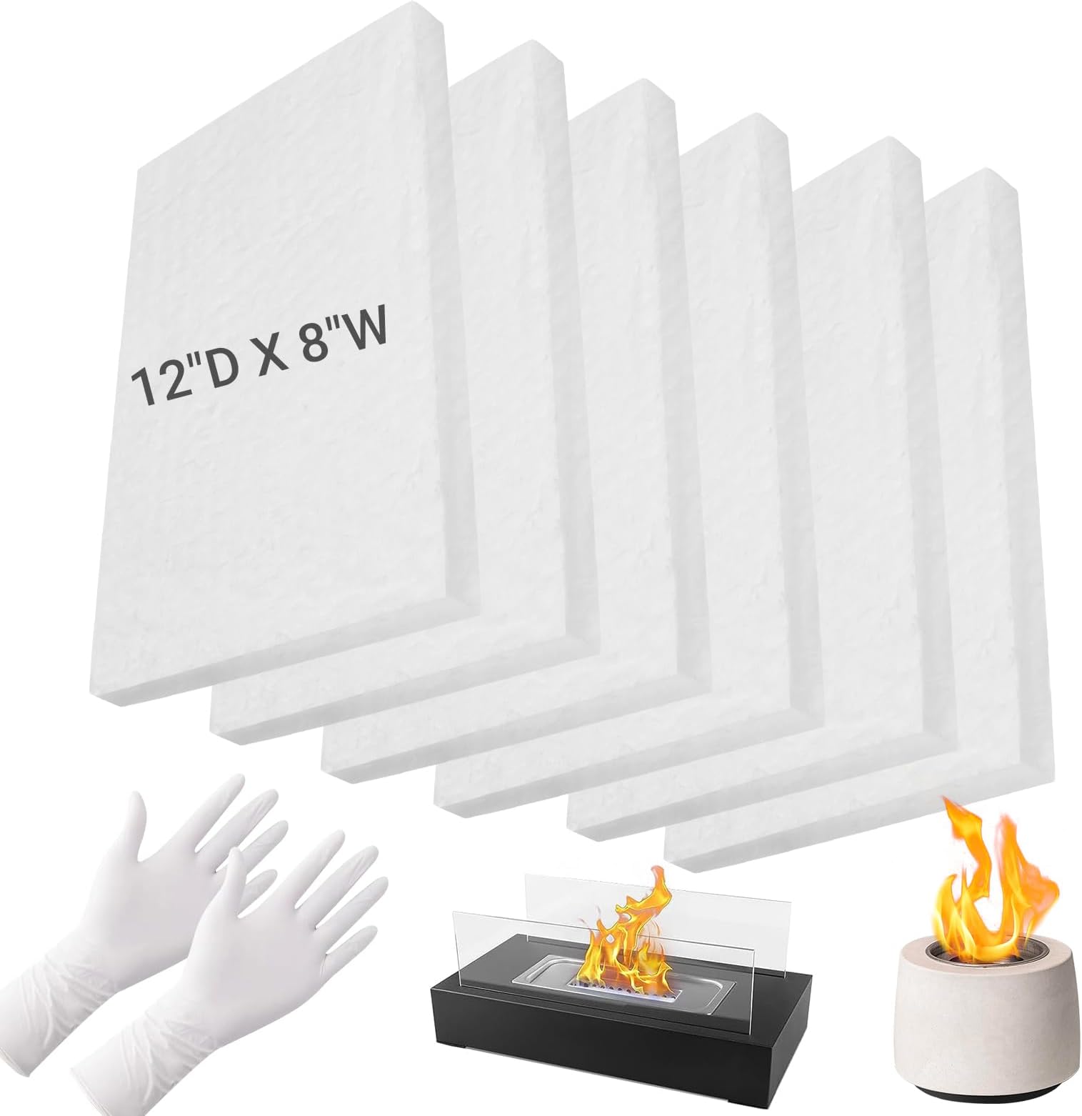 6 Pieces Ceramic Wool Sponge Replacement for Tabletop Fire Pit Bowl to Extend Burning Time - Ceramic Wool Wick Insulation for Bioethanol Fuel Fireplace (12" D x 8" W x 2" H)