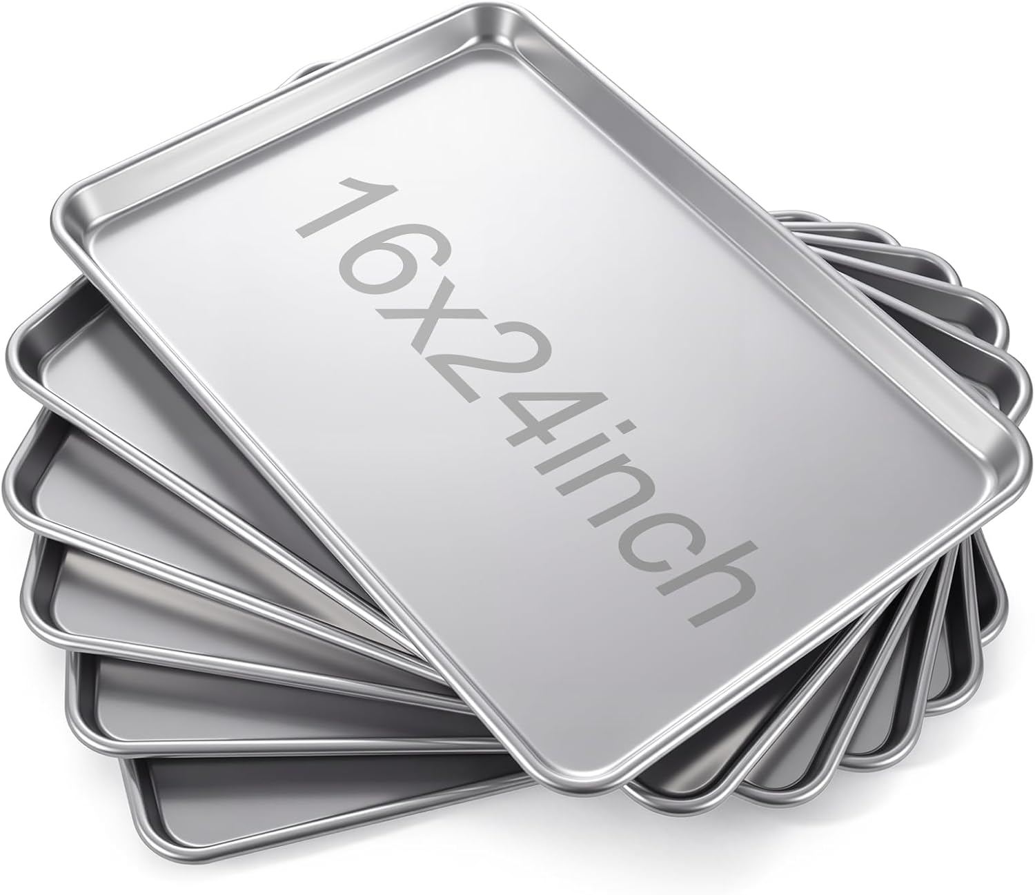 6 Pack 24 × 16 Inch Baking Sheet Pan Set Commercial Full Size Grade Aluminum Coated Aluminum Cookie Pans for Large Ovens Refrigerators Bakeries Hotels Restaurants