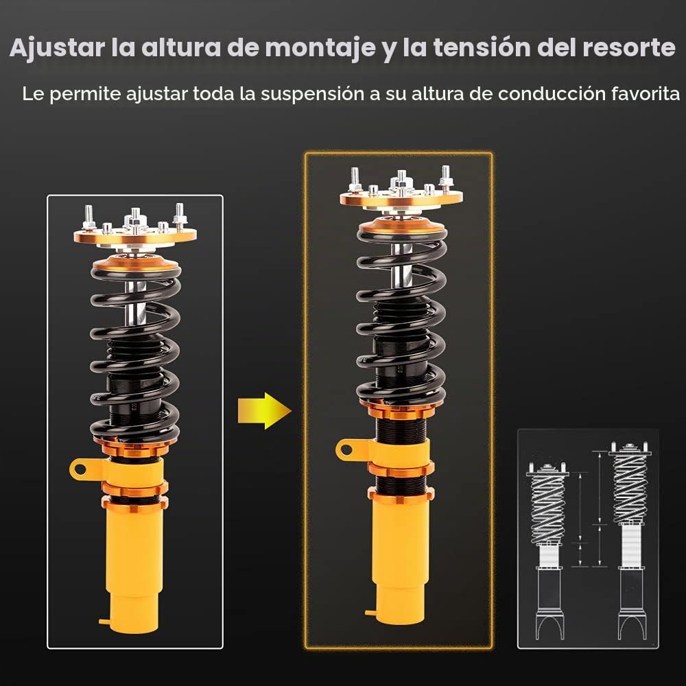 maXpeedingrods Juego de Amortiguadores de Choque Ajustables 2 Piezas Delanteras y 2 Traseras Suspensión de Neumáticos Coches Kit Coilover para E46 3 Series 320i 323i 325 [EU STOCK]
