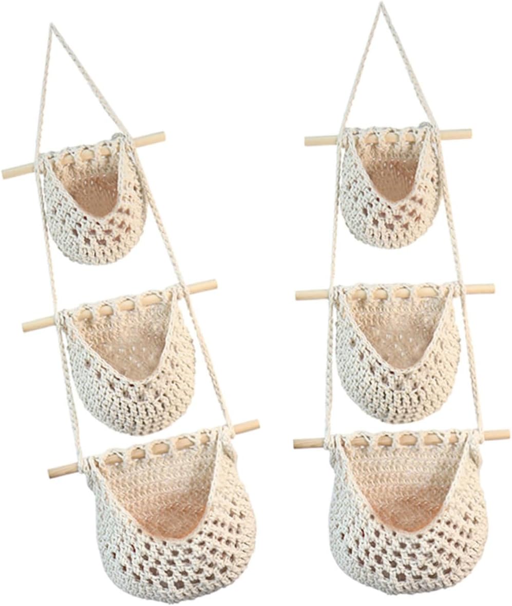 Ciieeo 2Pcs Hand Woven Fruit Storage Basket Wall Hanging Organizer with Mesh Design for Kitchen Fruit Hammock for Ventilation and Home