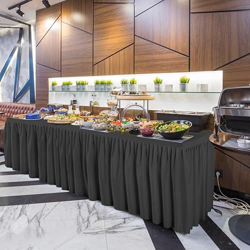 Miniatura 2 de Suppromo Falda de mesa negra para mesas rectangulares de 6 pies, resistente a las arrugas, mantel elástico para fiesta de cumpleaños, baby shower,