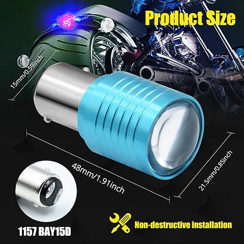 Miniatura 3 de Bombilla LED 1157 para motocicleta, luz estroboscópica azul con largo alcance, BAY15D 2057 2357 7528 1 LED de alta potencia con proyector para