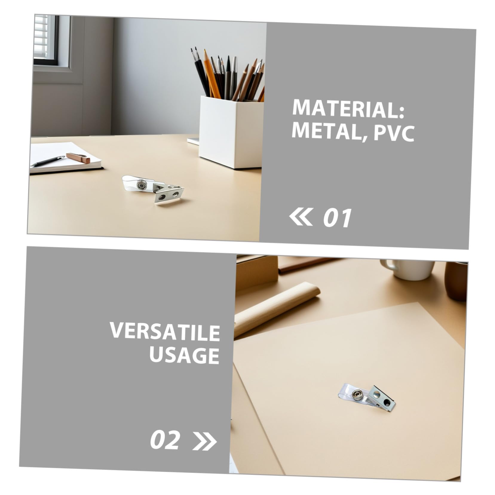 Lurrose 250pièces Pince à Badge Métallique Avec Trou Double Et Sangle Pvc Transparent Porte-badges Pour Cartes Identité Nominatives
