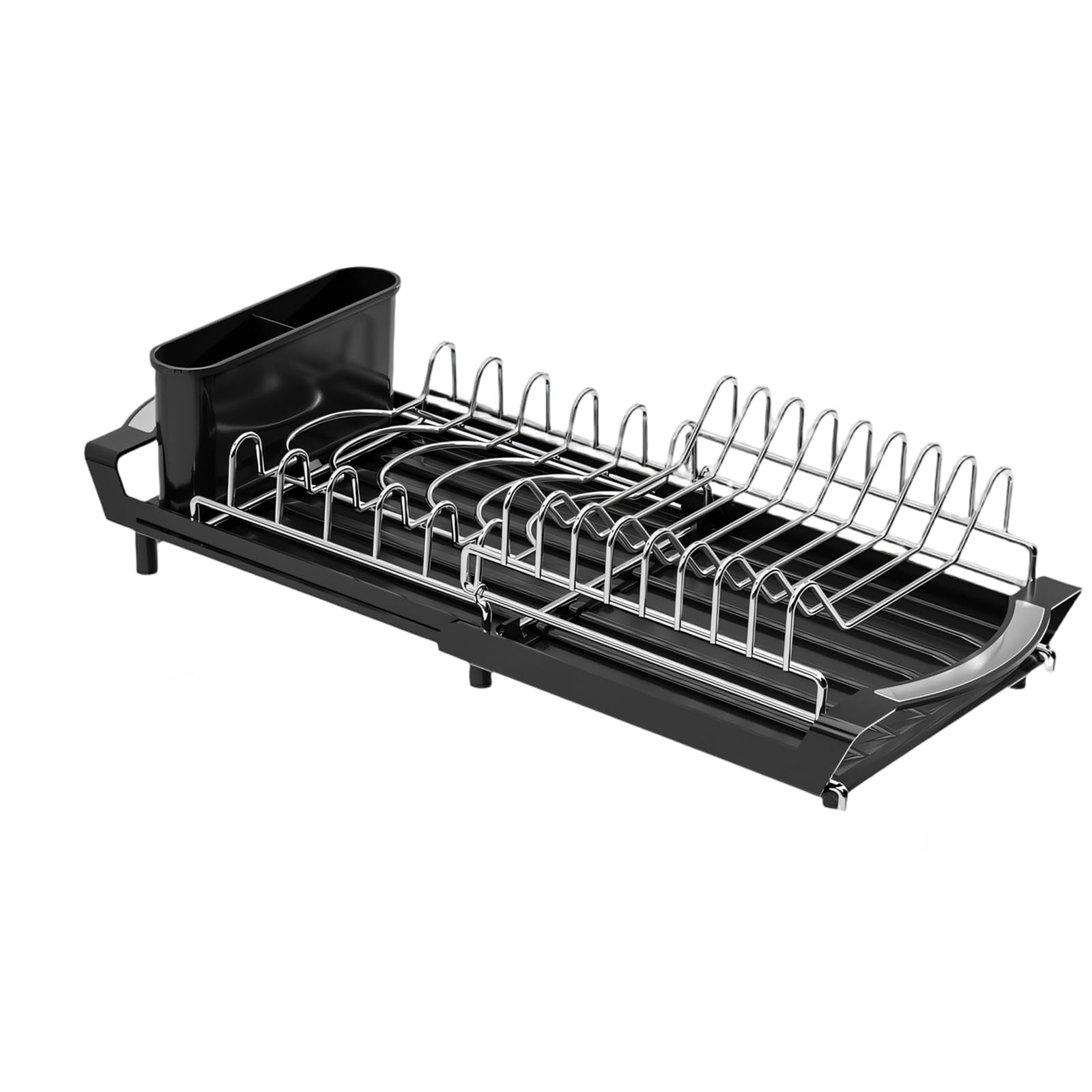 Kaeltsyn Expandable 2 Section Drainer Featuring Detachable Utensil Holder for Compact Kitchen Countertop Space Efficient Design Friendly Tray Rack
