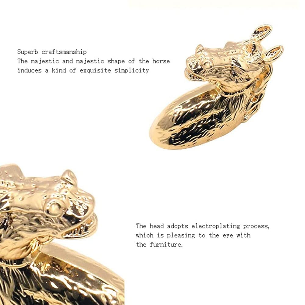 FTEYJEUIOTY 2PCS Antique Door Handles Animal Handle Horse Head Zinc Alloy Cabinet Handle Knob with Screws (Golden) - Image 4